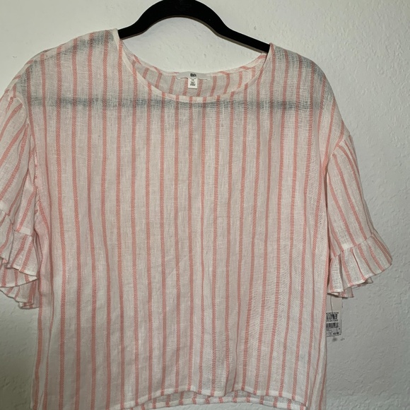 NWT 3/$20 🌻 BP Ruffle Sleeve Linen Blend Crop Top, Medium - Picture 3 of 7